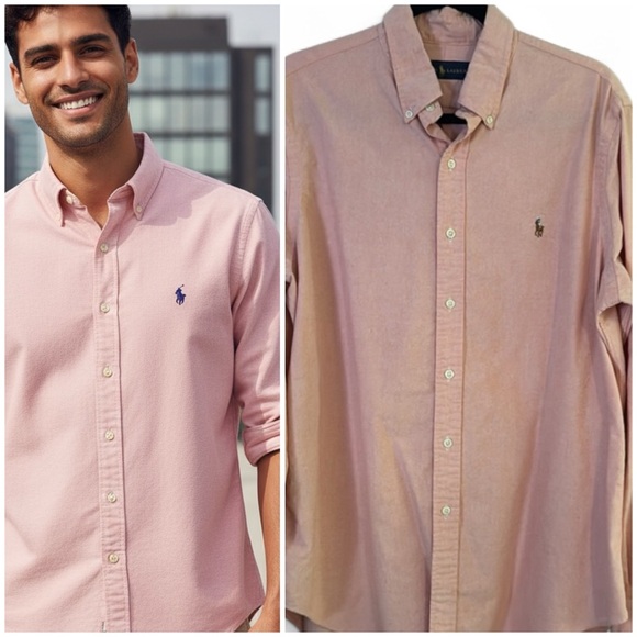 Ralph Lauren The Iconic Oxford Shirt Men's Sz L Soft Peachy Orange Color-Salmon - Picture 9 of 9